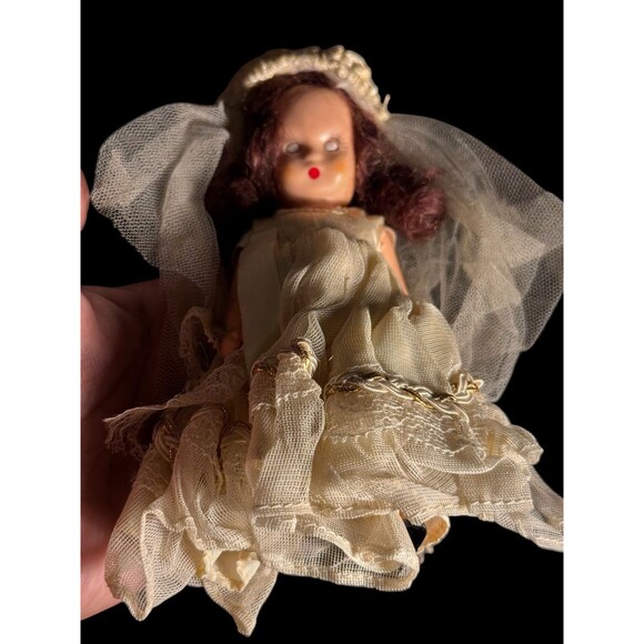 1940 Nancy Ann Bisque Mini doll bride with moving eyes VTG Collector 5.5” Scary - Picture 12 of 14